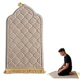 Zinueen Alfombra de oración acolchada Seccade – Estilo turco, suave y gruesa para Ramadán, regalo Umrah, Tespih Islam, alfombra de oración para ir, Namazlik (65 x 110 cm) (beige)