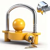Rionavexa Candado Antirrobo para Enganche Remolque,Bola Antirrobo Remolque,Universal y Ajustable con 2 Llaves, para Bola Remolque,Caravana y Coche,Estructura Robusta de Acero Fundido,Amarillo