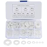 Newoutset 500 Piezas Arandelas Nylon Blancas, M2-M10 | Arandelas planas de nylon, aislantes y redondas, para usos mecánicos y juntas tóricas. Kit surtido blanco M2-M10.