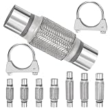 Swpeet 3 piezas tubo flexible de escape de 2,5 x 6 pulgadas con kit de abrazadera en U de escape de 2,5 pulgadas, tipo universal de acero inoxidable de doble trenza, tubo flexible de escape ideal para