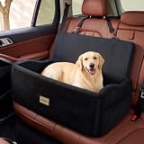 Asiento de Coche para Perros Medianos/Grandes, Impermeable y Lavable | Hasta 25kg, Espuma Alta Densidad, Elevador con Cinturones Seguridad, Bolsillos, Antideslizante, Asiento Trasero / Maletero