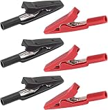 6 PCS Pinzas de cocodrilo aisladas, con Aislamiento Pvc Fundas Cubiertas | pinza prueba eléctrica niquelada con funda protectora aislante roja y negra, para Pruebas Eléctricas de Laboratorio