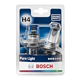 Bosch H4 Pure Light, Lámparas Halógenas para Faros Delanteros, 12 V 60/55 W, Calidad Original - Casquillo Tipo P43t - Recambio de Luces para Coche, Paquete de 2 Lámparas