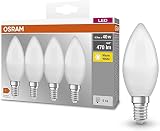 Osram Lámpara LED Base Classic B, en forma de vela con casquillo E14, no regulable, reemplaza 5.0W = 40 vatios, mate, blanco cálido - 2700 Kelvin, paquete de 4