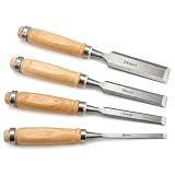 Dcceeo Set De 4 Formones Para Madera, Formones Profesionales 6/12/19/24mm, Stechbeitel Con Mango De Madera Confortable, Para Trabajo De Madera DIY Y Herramientas De Carpintería