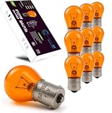 LIGHTWORLD24 10x Bombillas PY21W BAU15s 12V 21W Ámbar – Lámparas intermitentes naranjas S25 para coche – Bombillas de señal de giro y luz de dirección