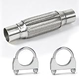 EFUTURETIME Tubo de Escape Flexible 51 mm, 200 × 300 mm, Inoxidable | Flexo Escape con 2 Abrazaderas, Doble Trenzado Tubo de Universal para Sistemas de Escape