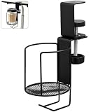Portavasos de Escritorio Antiderrames, Soporte para Tazas Giratorio 360° con Gancho para Auriculares, Clip de Mesa Ajustable (1-6cm) para Oficina, Hogar y Gaming, Negro
