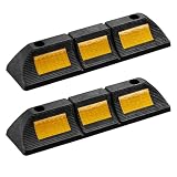 Wiltec Juego 2 topes de aparcamiento 47,5 x 12 x 8 cm caucho con bandas reflectoras alta visibilidad topes de rueda de fácil instalación ideal para garajes, parkings y zonas de estacionamiento