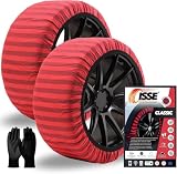 ISSE - Cadenas Coche Nieve Homologación EN 16662-1 y alta seguridad T-70 - Cadenas Nieve Téxtiles Fáciles de Instalar - Cadenas Nieve Coche Antideslizantes y Resistentes - Kit de 2 Cadenas + guantes