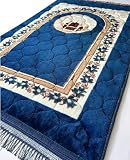 Alfombra de oración musulmana islámica, alfombra de oración muy gruesa para hombres y mujeres, con cuentas de oración del Islam para viajes Eid, Ramadán, suave y lujosa (color azul R_Blue)