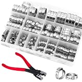 170 Piezas Abrazaderas Metálicas para Tubos de Acero Inoxidable con Alicate, Kit Completo de 14 Tamaños de 5.3-33.1 mm, Abrazaderas de Presión con Estuche, para Coche, Manguera, Hidráulica