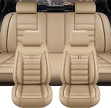 Fundas Asientos Coche Universales para BMW 1 3 5 7 Series X1 / X3 / X5 / X6, Cubre Asiento Coche Impermeable Antideslizante Transpirable, Resistente Al Desgaste，Fácil de Limpiar(Beige)