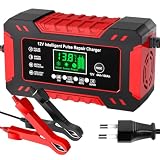 YDBAO Cargador baterias Coche 6A 12V para Auto,Moto, Camión, AGM, Gel,SLA | Cargador de Batería de Coche y Moto Inteligente Reparación ,Pantalla LCD,Múltiples Protecciones,Carga Rápida ,4 modos