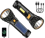 Qoolife Linterna LED solar, 2 unidades, resistente al agua, con batería integrada de 1200 mAh, recargable por USB, 3 modos de luz, ligera para exteriores