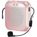 Amplificador Voz Portátil para Profesor, 2200mAh Recargable Altavoz Microfono Sistema PA Auricular Micrófono con Altavoz para Guia Turistico, Profesores, Reunión, Yoga, Aula (Rosa)
