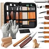 Anhow Formones para Madera, 23 PCS Kit Cuchillos para Tallar Madera | Kit de Detalles con Cuchillos, Gubias, Bloques, Guantes, Bloquear y Bolsa de Almacenamiento, para Principiante Adultos