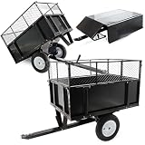 Wiltec Remolque basculante 166,5 x 77,5 x 106 cm hasta 300 kg, volquete para Tractor de césped con Rejilla y Paredes Laterales Desmontables, tráiler con función de vuelco