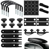 ASSRECT 4 Piezas Fijación Cofre Techo, Soportes en U para Coche y Furgoneta, Kit Montaje Universal con 8 Tuercas de Bloqueo y 2 Correas de Sujeción