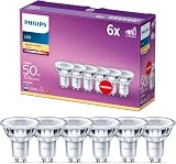 Philips Classic Foco LED PAR16 GU10 2700K 355lm 4.6W/50W Blanco, Pack de 6 | Luz Blanca Cálida No Regulable, Cristal Transparente, Iluminación de Acento 36° en Lámparas o Focos Empotrados o de Carril