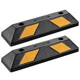 Wiltec Juego 2 topes de aparcamiento 55 x 15 x 10 cm caucho con bandas reflectoras alta visibilidad topes de rueda de fácil instalación ideal para garajes, parkings y zonas de estacionamiento