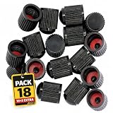 18 Tapones Rueda Coche 16+2 de Regalo, Pack de 18 Tapón Válvula Rueda Coche Universales con Anillo de Seguridad Que Evita Fugas. para Coche, Moto, Bicicleta y Patinete Electrico.