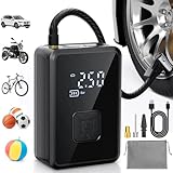 Oasser Compresor Aire Portatil Pequeño 150PSI 4000mAh | Recargable Tipo-C, 4 Modos Preestablecidos Luz LED Parada Automática Bolsa Almacenamiento para Coche Moto Bicicleta Pelota