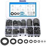 684 Piezas Arandelas Metalicas, Arandelas Planas, M2 M2.5 M3 M4 M5 M6 M8 M10 M12 Arandela de Bloqueo Negras, Juego de Anillo de Sellado Plano para Tornillos Sello de Bisagra de Puerta